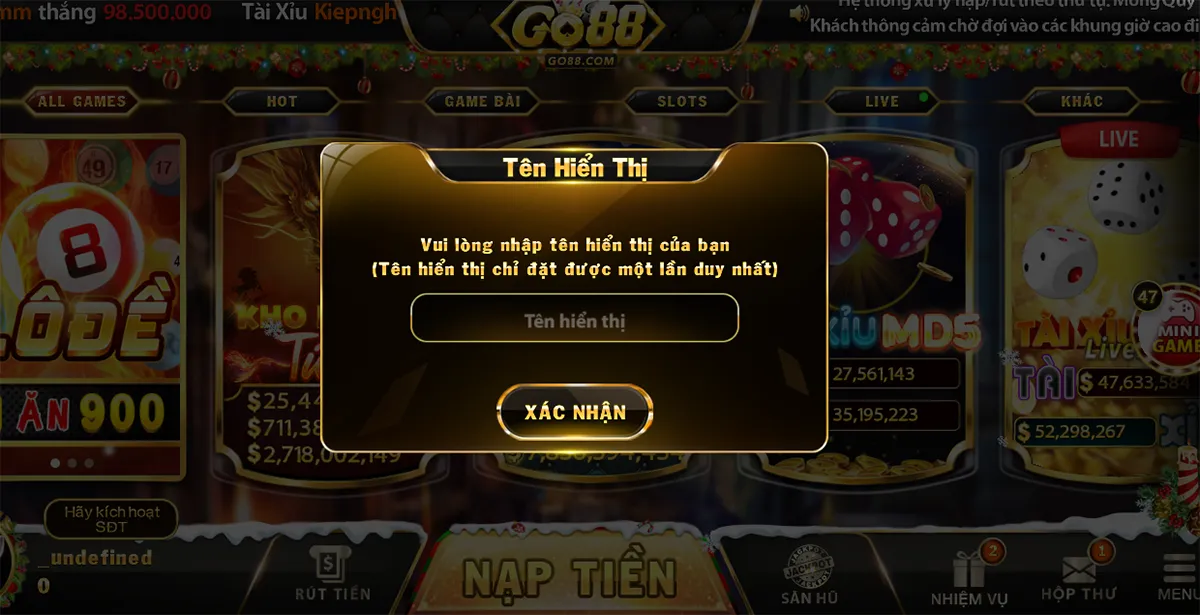 Đặt tên hiển thị để hoàn tất đăng ký go88