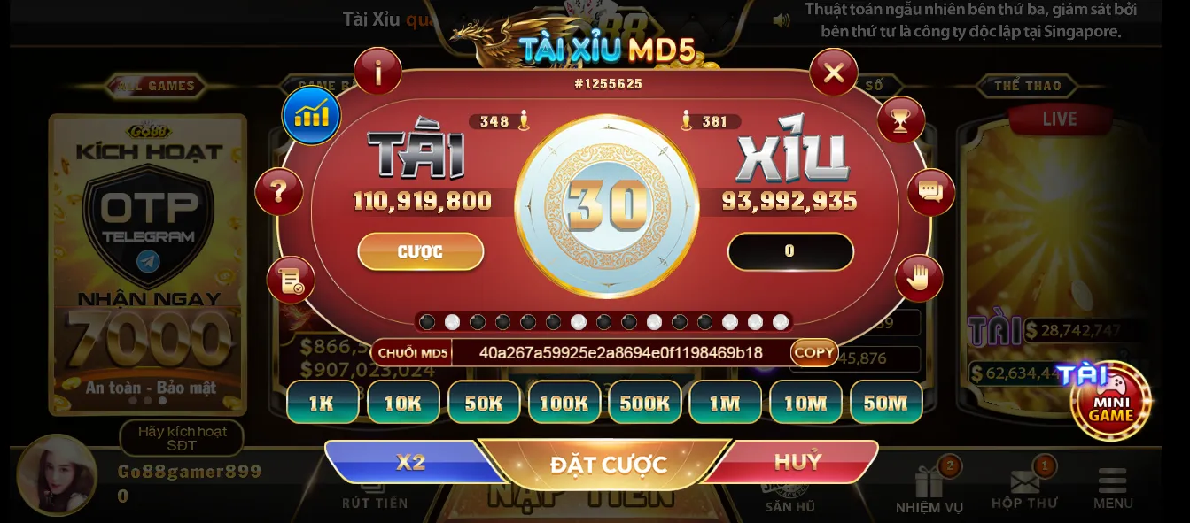 trò chơi go88 Game Tài xỉu MD5