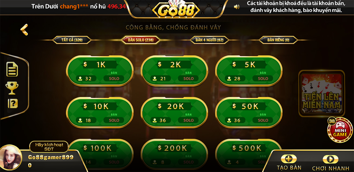 Luật trả thưởng của game bài Tiến lên miền Nam
