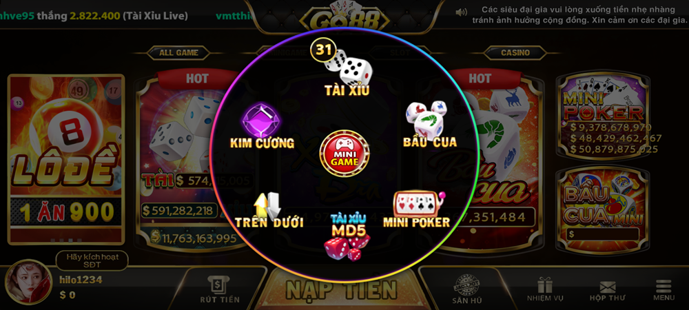 Bầu cua Mini Go88 vi