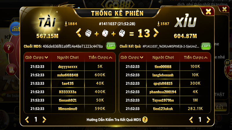 tài xỉu MD5 Go88 tài xỉu